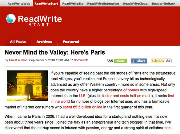Extrait de l'article Never Mind the Valley : Here's Paris de ReadWriteWeb